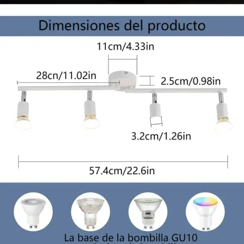 Lampara de riel blanca c/4bombillas gu10's photo #1